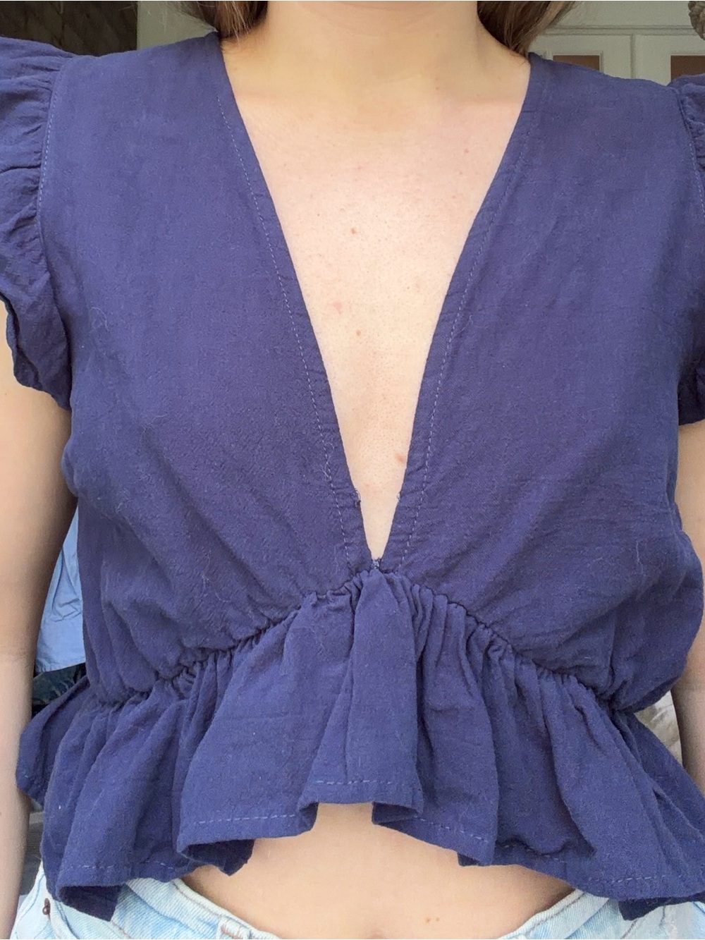 Plum Deep V Ruffle Peplum Women's Blouse